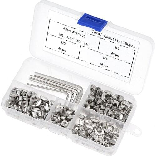 184pcs/lot M3 M4 M5 T Nut Hammer Head Sliding T Slot Nut Fasteners Drop In T-nut Set for 2020 Series Aluminum Profile