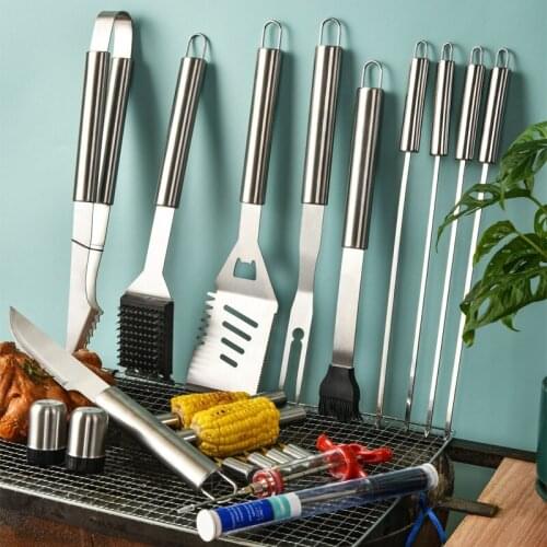 23-piece Cloth Bag Bbq Grill Set Stainless Steel Barbecue Tool Turkey Needle Thermometer Grilling Grill Kitchen Accessories
