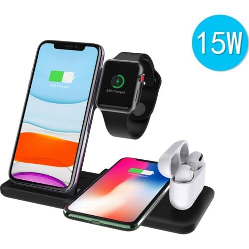 4 in 1 Wireless Charger 15W Fast Charging for Samsung Note 20 S9 8 iPhone 12 11 XR 8 Charge Dock Station for Airpods Apple Watch