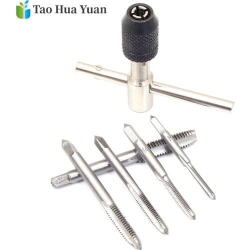5Pcs/set Adjustable 3-8mm T-Handle Ratchet Tap Wrench With M3-M8 Machine Screw Thread Metric Plug Machinist Tool Hand Tools Set