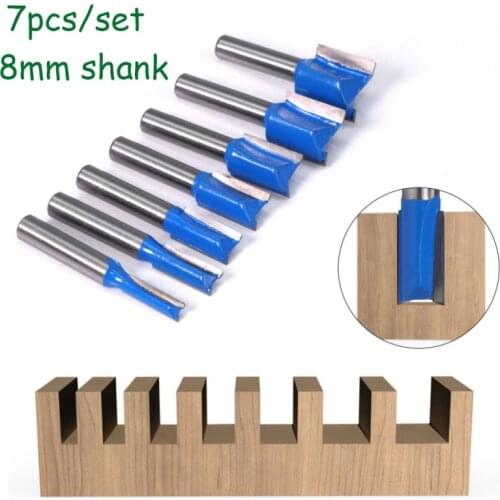 7pcs/lot 6/8/10/12/14/18/20mm Router Bit Set Trimming Straight Drilling Milling Cutter Wood Bits For Wood Woodworking Tools