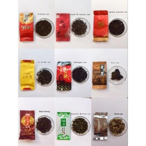 9 kinds tea 18 bags total 100g Dahongpao Black oolong Black biluochun Lapsang souchong puer White Dianhong jinjunmei Maofeng