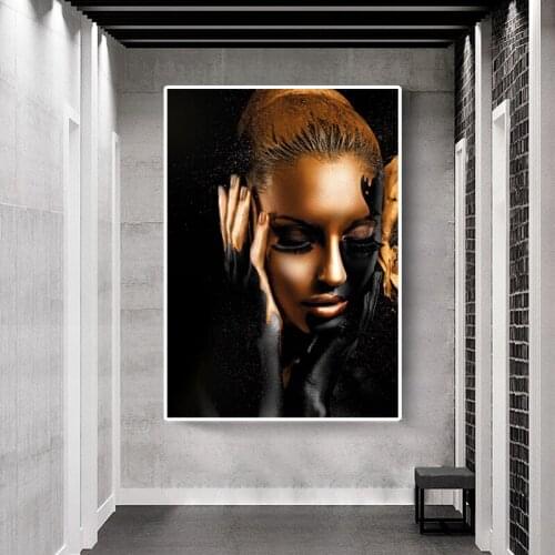 Africa Art Black Gold Woman Oil Paintings on Canvas Wall Art Posters and Prints Scandinavian Cuadros Pictures for Living Room
