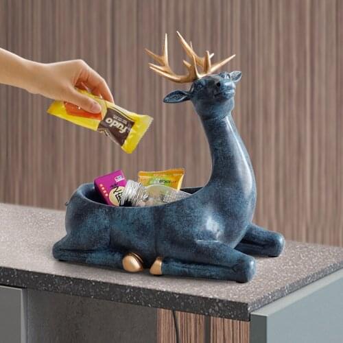 Home Decoration Accessories Modern For Home Desktop Key Phone Storage Box For Living Room Ornaments Resin Deer Figurines Gifts