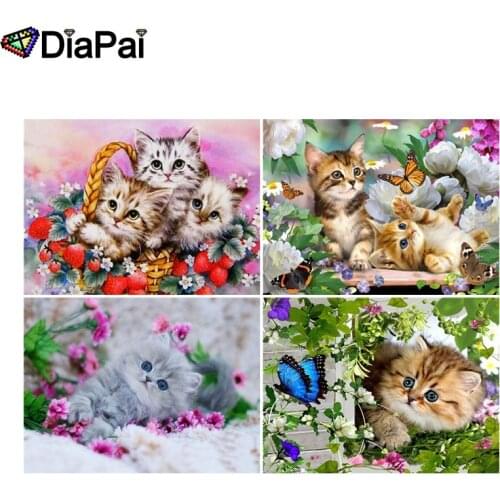 DIAPAI 5D DIY Diamond Painting 100% Full Square/Round Drill "Animal cat flower" 3D Embroidery Cross Stitch Home Decor