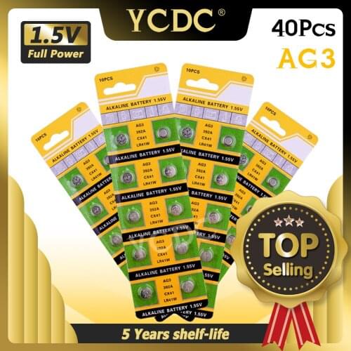 NEW 40pcs 1.55V AG3 LR41 Button Batteries SR41 392 192 Cell Coin Alkaline Battery L736 384 SR41SW CX41 For Watch Toys Clock