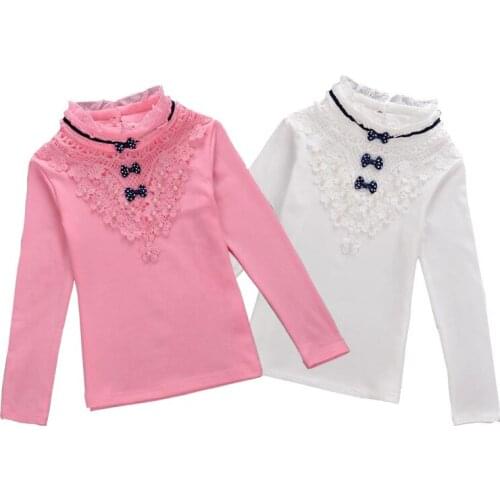 Children Clothing Girls Lace Blouse 2017 New Spring Bow Child Shirt Cotton Long Sleeve Tops Shirt Girls Lace Blouse Kids Clothes