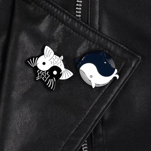 Yin and yang fish enamel pins Vintage Chinese style badges brooches Jackets bag hat Lapel pin black white animal Jewelry gifts
