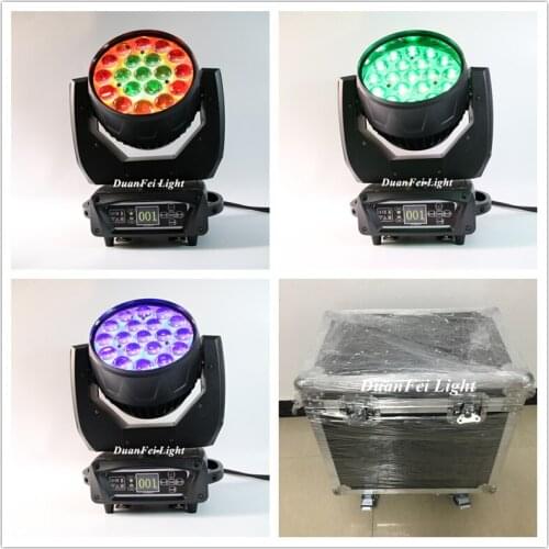 Flightcase) 4pcs/lot dj beams led moving light 19x15w ring led moving head wash zoom rgbw dj moving