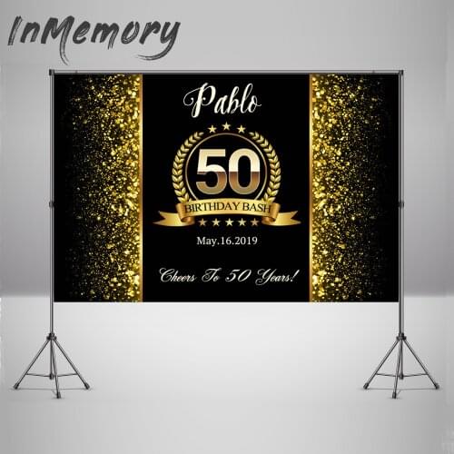 Custom name Happy 50th Birthday Party Gold Polka Dot Sequins Poster Photography Backdrop Photo Background Photocall Photo Studio