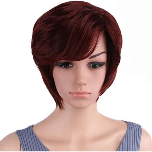 Short Wig Side Bang Bob Red Synthetic Wigs black Soft Layered Hair Wig Short Pixie Cut Wigs for Women Natural Wigs Cosplay
