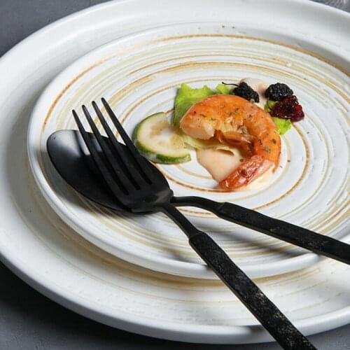 FANCITY Creative ceramic household snack plate, fruit plate, steak plate, round flat plate