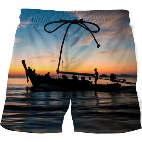 Summer Fashion Fishing Line Beach Pants 3D-Printed Sports Elastic Waist Beach Shorts Loose Mens Shorts