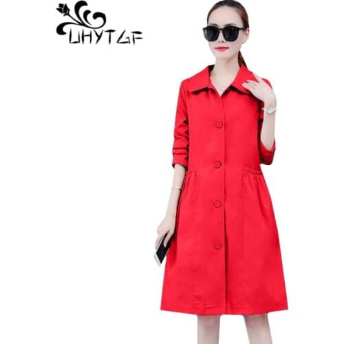UHYTGF Woman fashion Windbreaker coats Loose thin plus size tops Single-breasted casual spring autumn trench coat for women 919