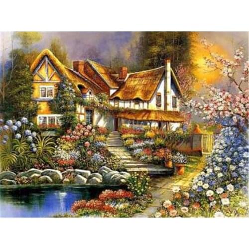 Landscape House DIY Cross Stitch 11CT Embroidery Kits Craft Needlework Set Printed Canvas Cotton Thread Home Decoration Sale