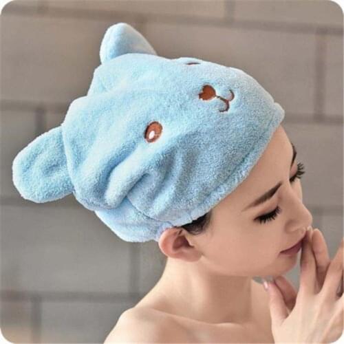 Cartoon Bear Women Hair Fast Drying Towel Super Absorbent Head Wrap Turban Magic Microfiber Elastic Headwear Bath Shower Caps
