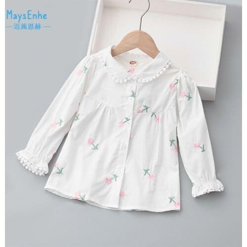 New 2021 Spring Summer Girls' Shirts Baby Embroidery Long-sleeved Blouse Casual Shirts Clothes Baby Girls Blouse Girl Tops W146