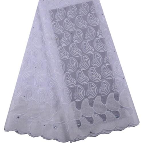 New Design Pure White African Dry Lace Fabric High Quality Cotton Swiss Voile Lace In Switzerland With Beads For Women/Men S1441