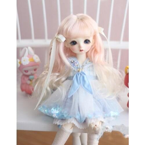 BJD doll wig suitable for 1-3 1-4 1-6 size gradient color wavy double braid ponytail big wave doll accessories