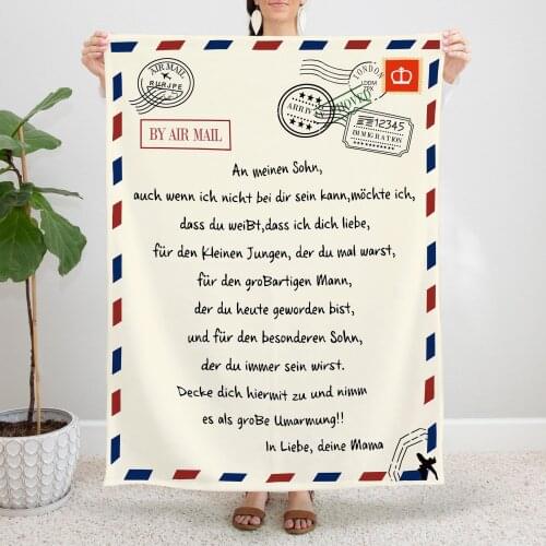 German Letter A Gift From Mom To Son Blankets Coral Fleece Plush Decoration Portable Warm Throw Blankets for Sofa Bedding Throws