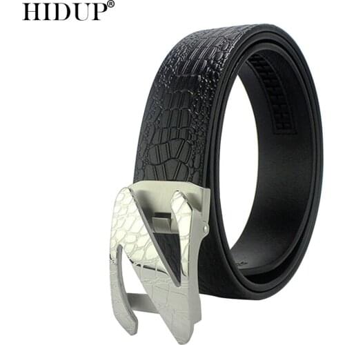 HIDUP Formal Styles Top Quality Cowhide Leather Ratchet Z Letther Stainless Steel Automatic Belt Men Belts 3.5cm Width NWJ863