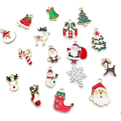 2Pcs/lot Enamel Christmas Charms Pendant Enamel Bracelet Party Home Metal Craft Decoration Tree Hanging DIY Jewelry Accessories