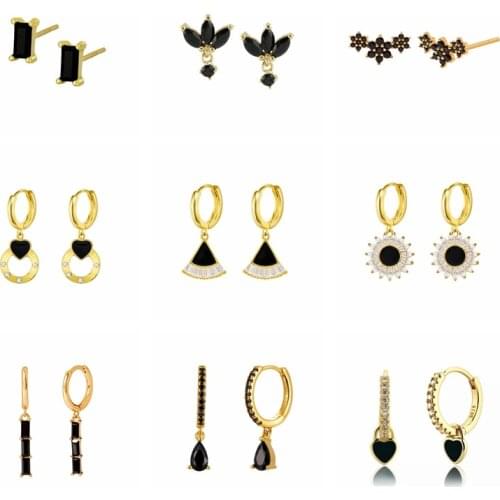 925 Silver Ear Buckle Hanging Bling Black Zircon Hoop Earrings For Woman Engagement Party Gift Charm Fine Jewelry Earrings