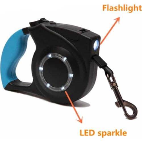 4M High Quality Flashlight LED Dog Cat Pet Leash Lead for Daily Walking 3 Colors One-handed Lock Training Adjustable Dog Collar