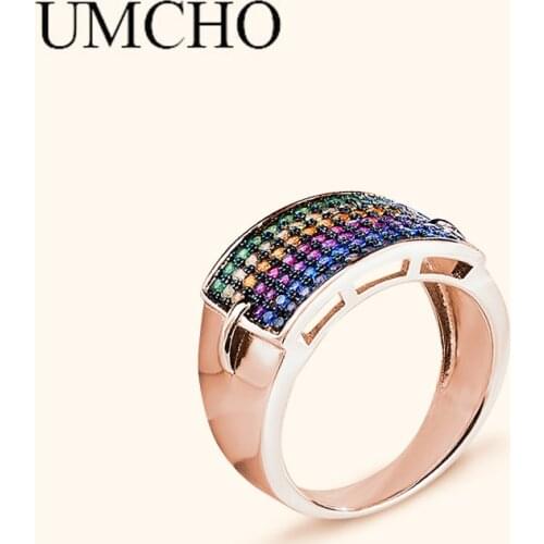 UMCHO 925 Sterling Silver 2020 Fashion Rose Gold Colorful Ring Crystal Ring for Wedding Bridal Christmas Party Banquet-C0430
