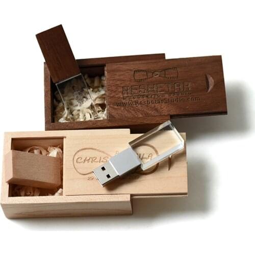 JASTER Crystal Wooden Usb Flash Pen drive U Disk Memory Stick 4gb 8gb 16gb 32gb 64gb Wedding Gift personal custom logo