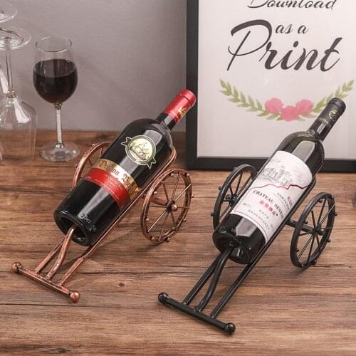 12cm Iron Double Wheel Wine Rack Figurines Vintage Creative Wine Bottle Holder Ornament Handmade Crafts Decoration JJ008