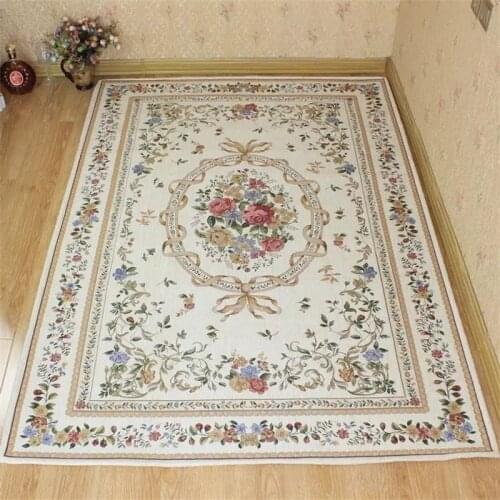 Vintage Beige Carpet Europe Pastoral Rug and Carpet For Living Room Home Bedroom Flower Floor Mats Washable Jacquard Woven Rug