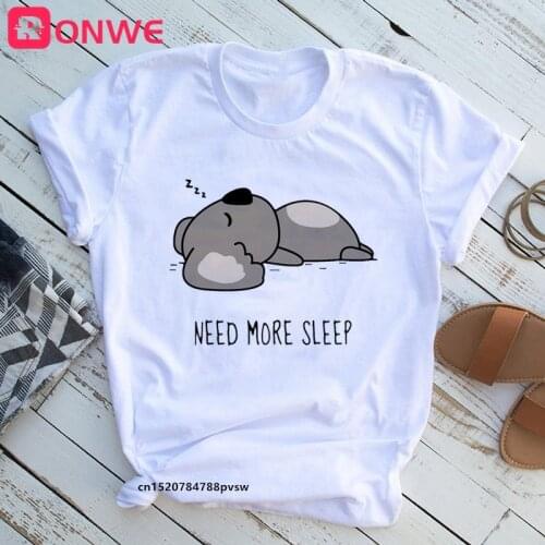 Lazy Sleep Koala Need More Sleep Funny Women T-shirt Girl Vintage Tops Tee Female Harajuku Clothing Streetwear,Drop Ship