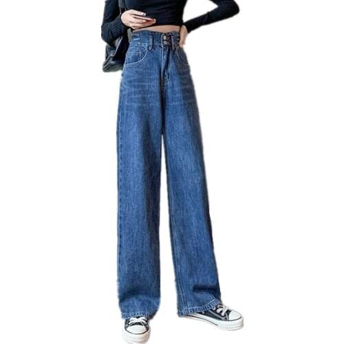 Autumn High Waist Woman Jeans Wide Leg Denim Clothing Loose Streetwear Vintage Straight Pants Blue Baggy Jeans Women