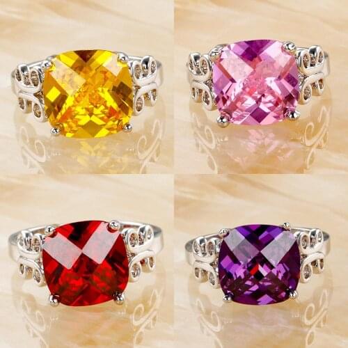 Lingmei Angle Jewelry Wedding Engagement Cocktail Party Rings for Women Garnet AAA Silver Popular Ring Size 7 8 9 10 Wholesale