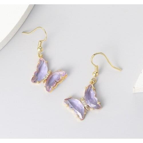 ZHOUYANG Crystal Butterfly Earrings For Women Korean Style Aesthetic Miuticolor Piercing Earing Wholesale Fashion Jewelry E133