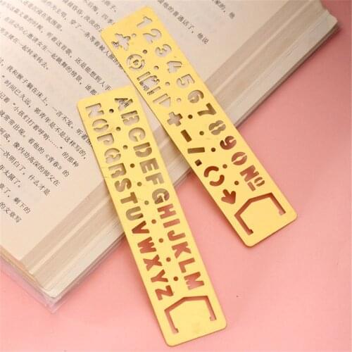 1pc Metal Hollow Straight Ruler Number Letter Pattern Bookmark School Kawaii Stationery Metal Drawing Template Measuring Tool