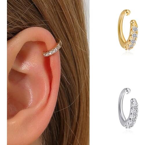 1 PCS Simple Alloy Open C Shape Zircon Ear Non Pierced Clip Earring Trendy Small Gold Color Ear Cartilage Cuff Earring Jewelry