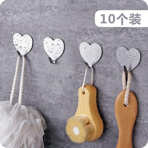 10pcs/set Heart-shaped Stainless Steel Hooks Simple Room Decorative Wall Hooks Without Nails Strong Hook Sticky Hooks