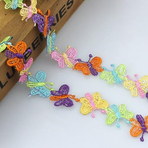 2.5cm Color Embroidery Fine Chrysanthemum Butterfly Embroidery Shape Lace Ribbon DIY Clothing Accessories Hat Purse Headdress