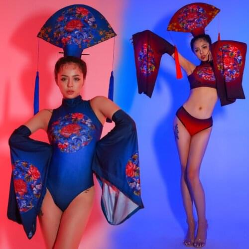 2021 Chinese Style New YearS Ds Performance Clothes Nigjhtclub Bar Party Outfits Sexy Bodysuit Gogo Dance Stage Costumes DN7653