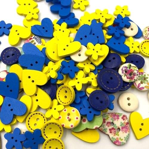 25/50/100pcs Yellow Blue Color Mix Shapes Wood Button Sewing Craft 2 Holes Wooden Buttons Clothes Scrapbooking Decor WB485