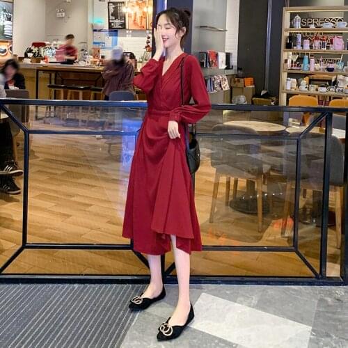 6361# Maternity Clothes Nursing Dress V neck Solid Color Spring Autumn Loose Stylish Breastfeeding Dress