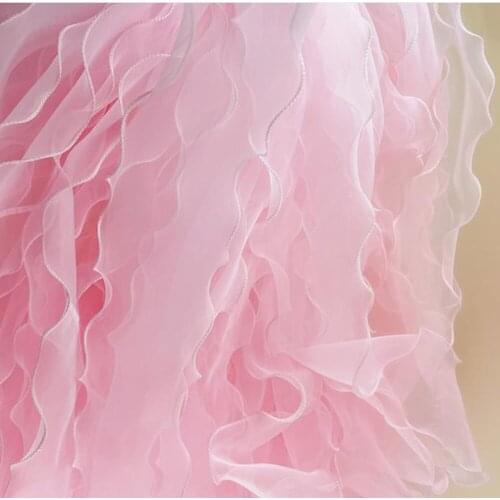 9cm*5yard white organza lace trims Wave Ruffle trims and ribbons for wedding dress accessories Pearl beaded trimming