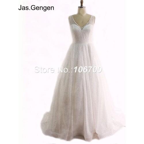 Vestidos de novia Glitter Ball Gown Evening Dress V Neck Sheer Illusion Long New Wedding Dress Bridesmaid Bridal Prom Gowns