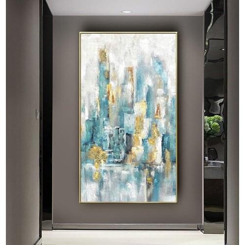 Large size Hand Painted BLUE Abstract Oil Paintings on Canvas city Pictures Blue wall art for Living Room Bedroom wall art Porch