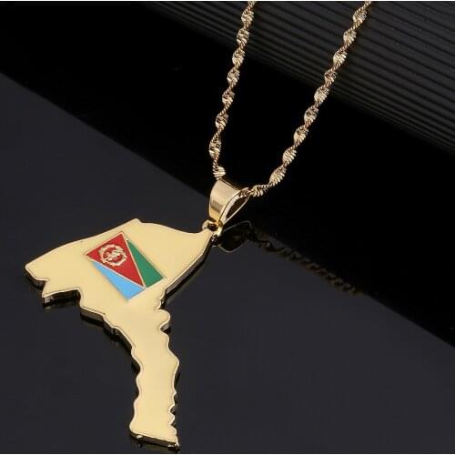 Gold Color Eritrea Map Flag Pendant Necklaces Women Men Africa Map of Eritrea Chain Jewelry
