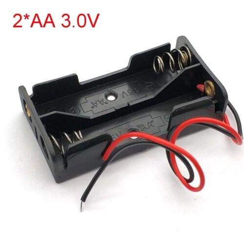 Black Plastic 2*AA Battery Storage Box Case 2 Slot Way DIY Batteries Clip Holder Container With Wire Lead Pin AA 1.5V