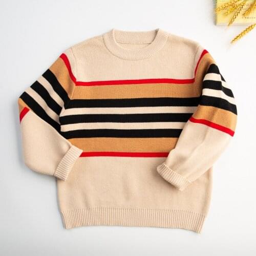 3-10T Toddler Kid Boy Clothes Autumn Winter Pullover Top Long Sleeve Striped Sweater Girl Fashion Knitted Gentleman Knitwear