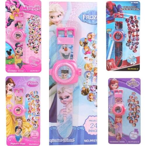 Disney 24 Pictures Children Cartoon Watch Frozen Princess Minnie Electronic Projection Cute Watch Best Boys and Girls Gift